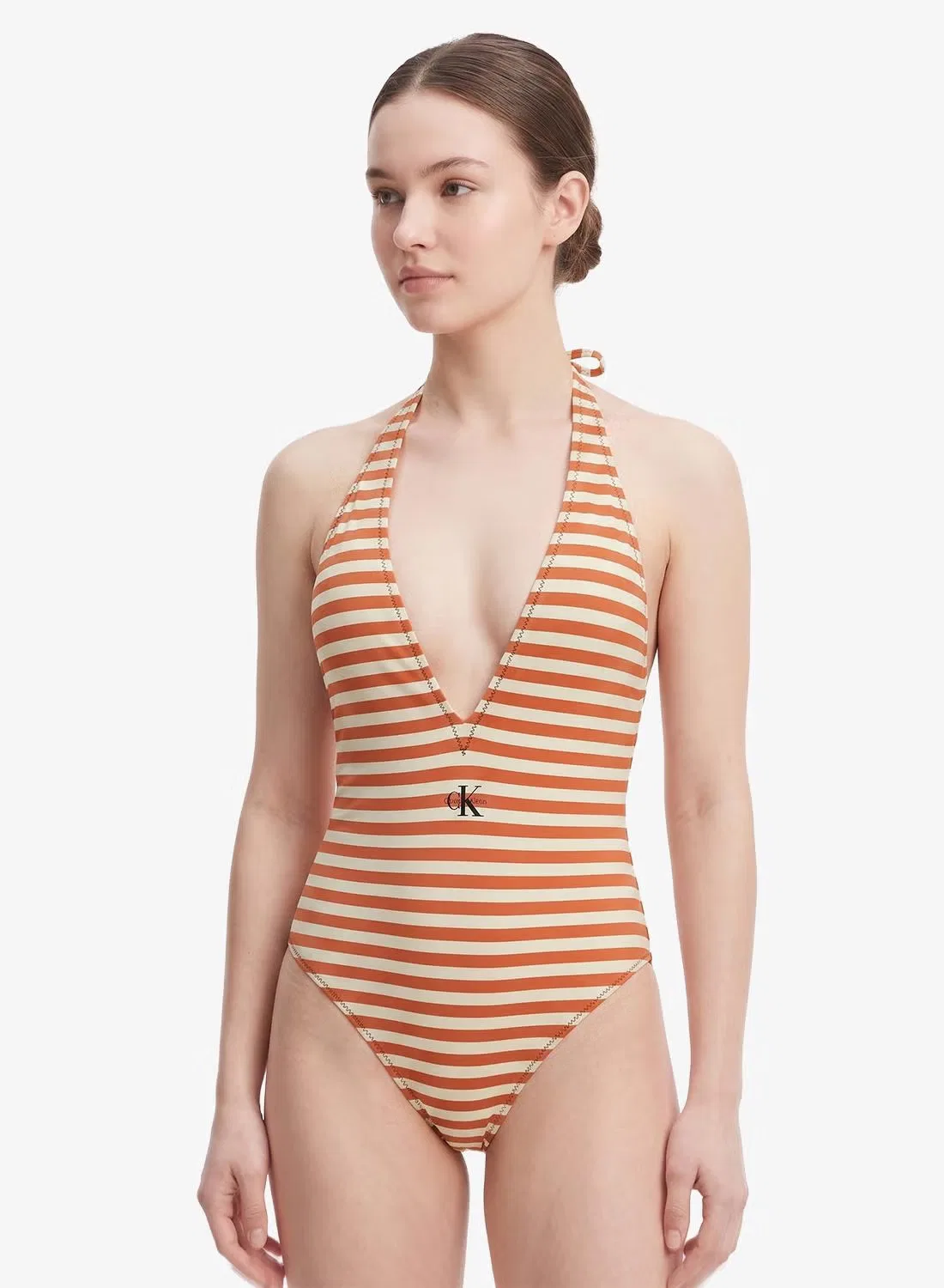 Calvin Klein Купальник слитный с полосками, оранжевый
