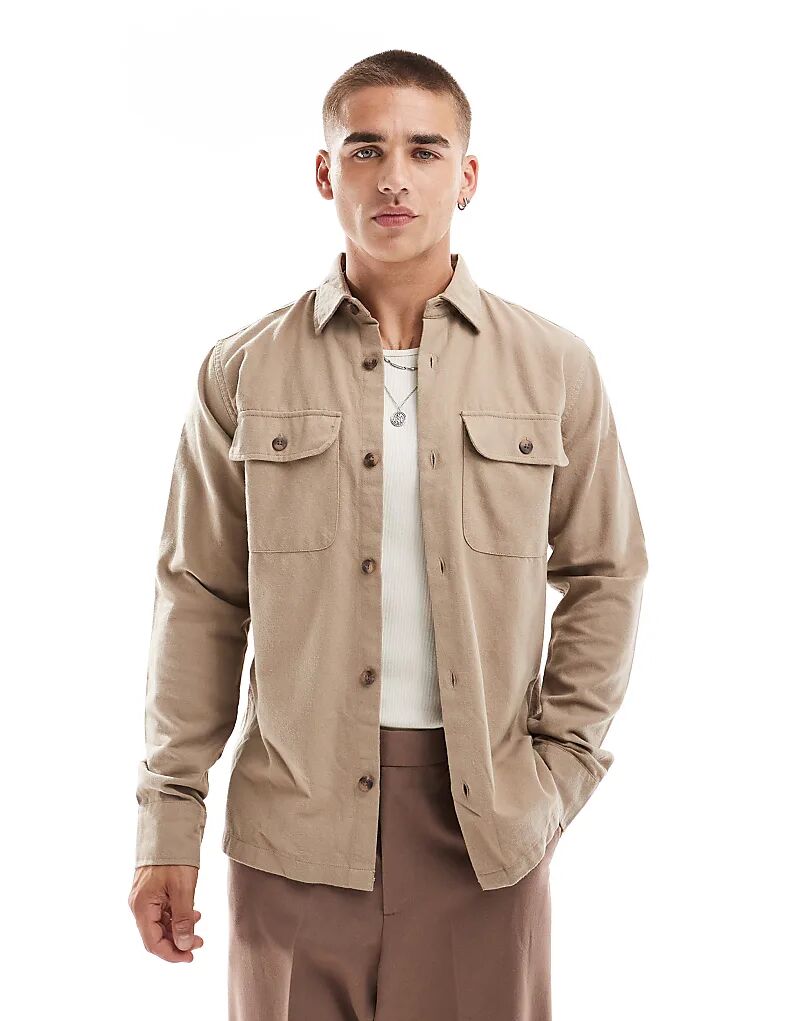 

Фланелевая рубашка бежевого цвета Jack & Jones