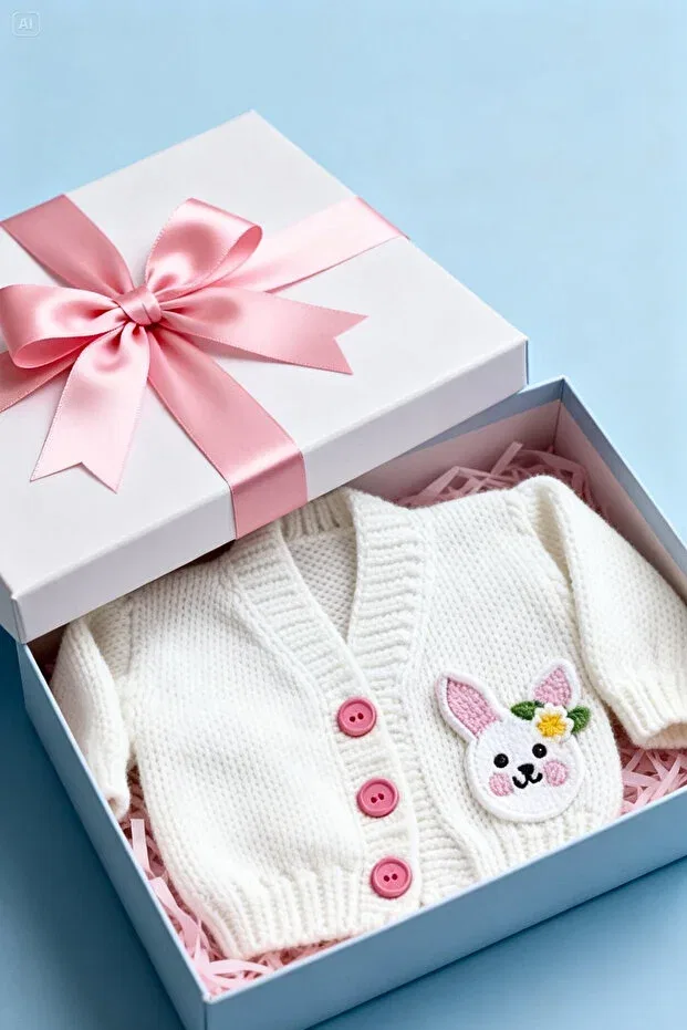 Детский кардиган для девочек вязаный с аппликацией Hand knitted baby cardigan with amigurumi rabbit for newborn baby girl Lunivellart, White