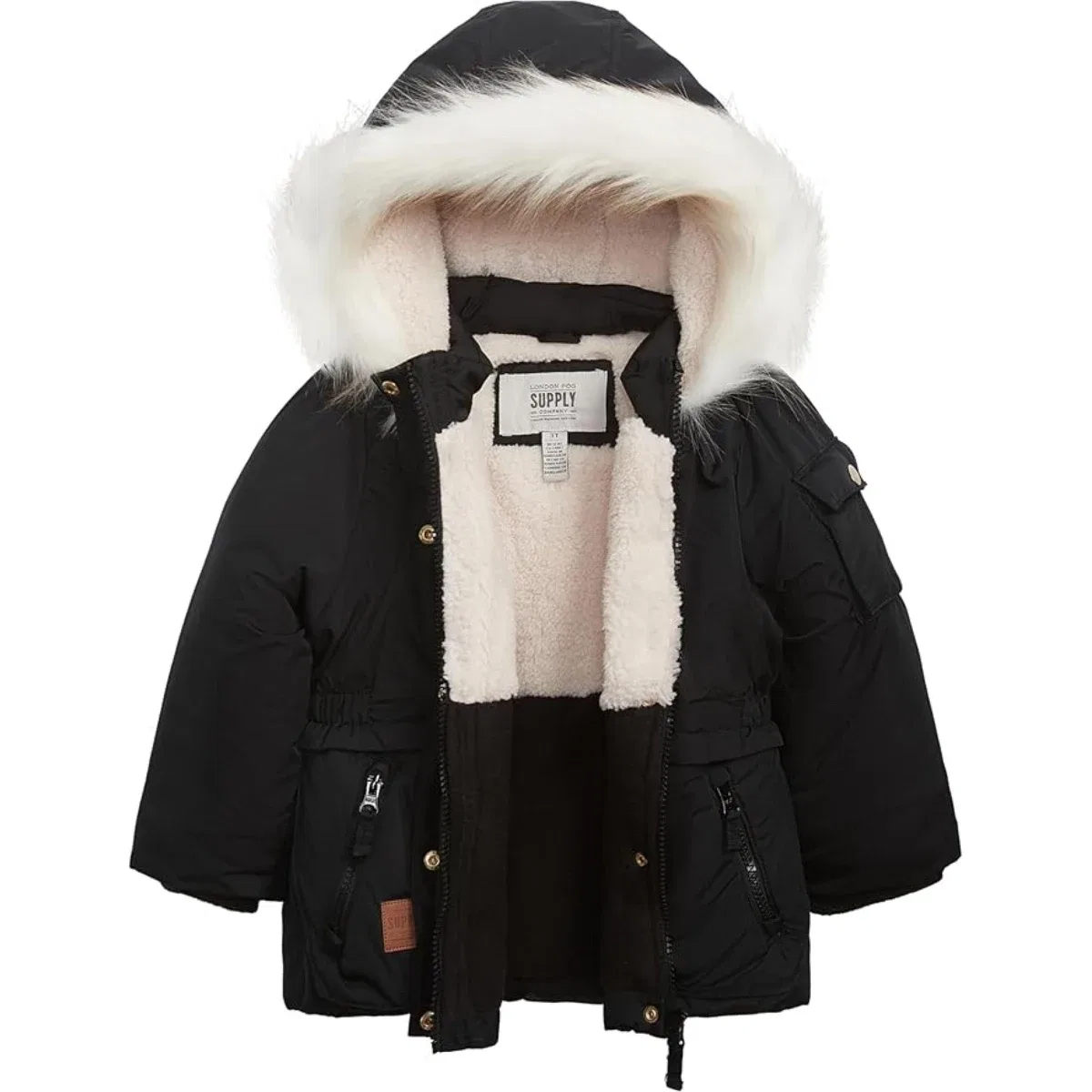 Детское зимнее пальто для девочек утепленное на флисе LONDON FOG, Black — фото 2