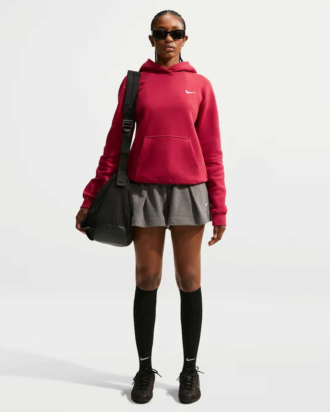 Женская толстовка с капюшоном Nike Studio Fleece Medium Weight, Tough Red/Sail — фото 4