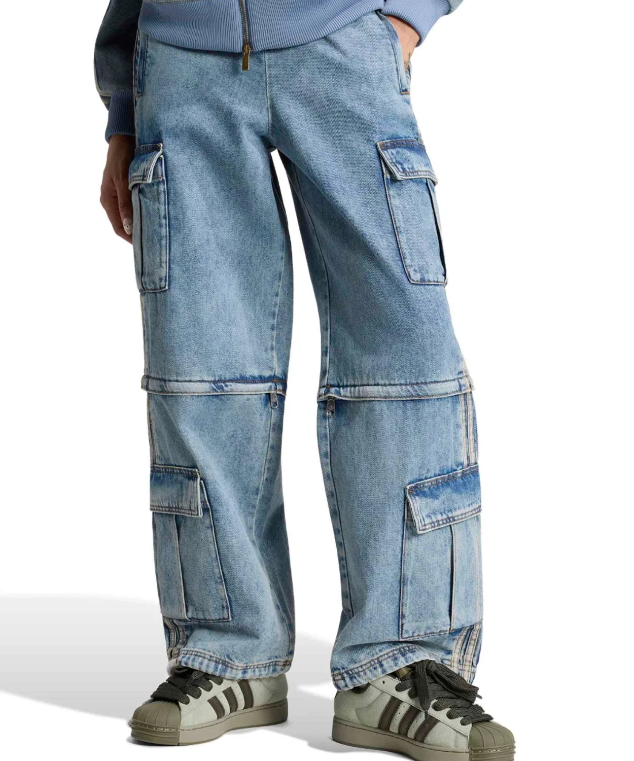 Женские джинсы с высокой посадкой 2-в-1 Adidas MID RISE 2-IN-1 DENIM PANTS, Light Indigo Blue — фото 2
