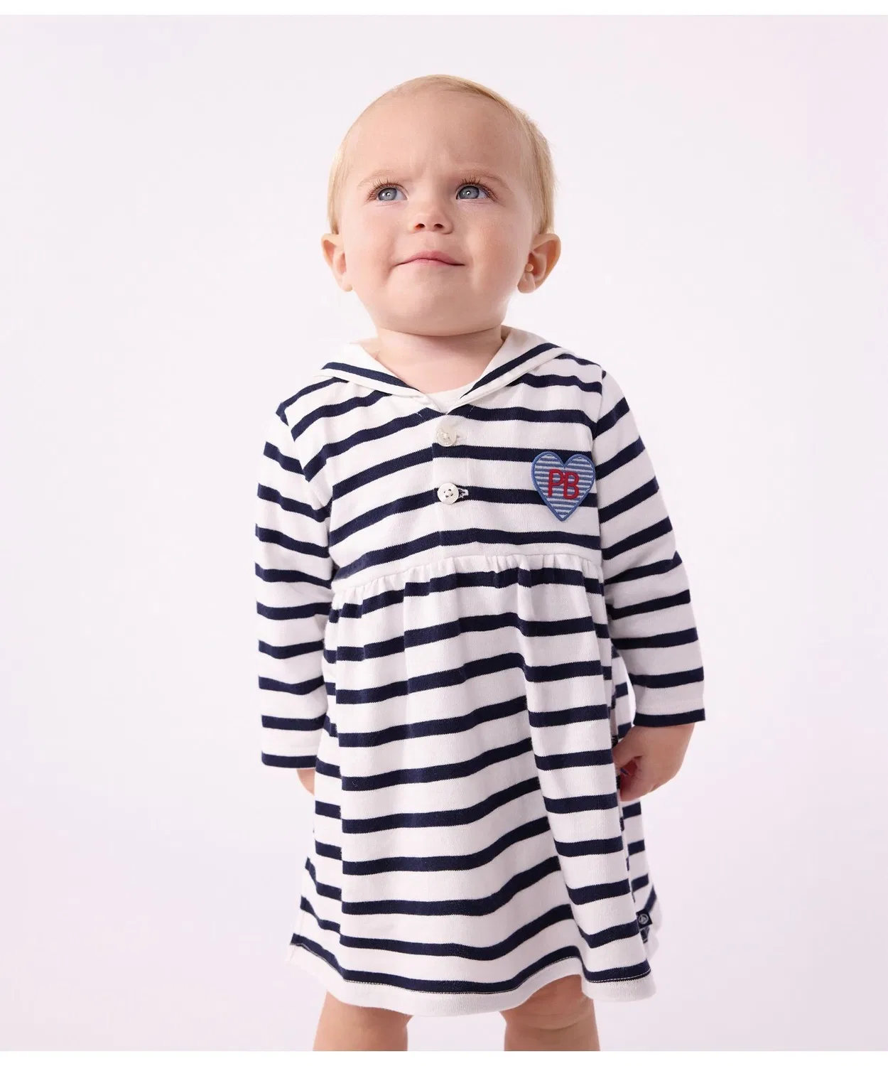 Детское платье с матросским воротником Petit Bateau, Белый/Темно-синий