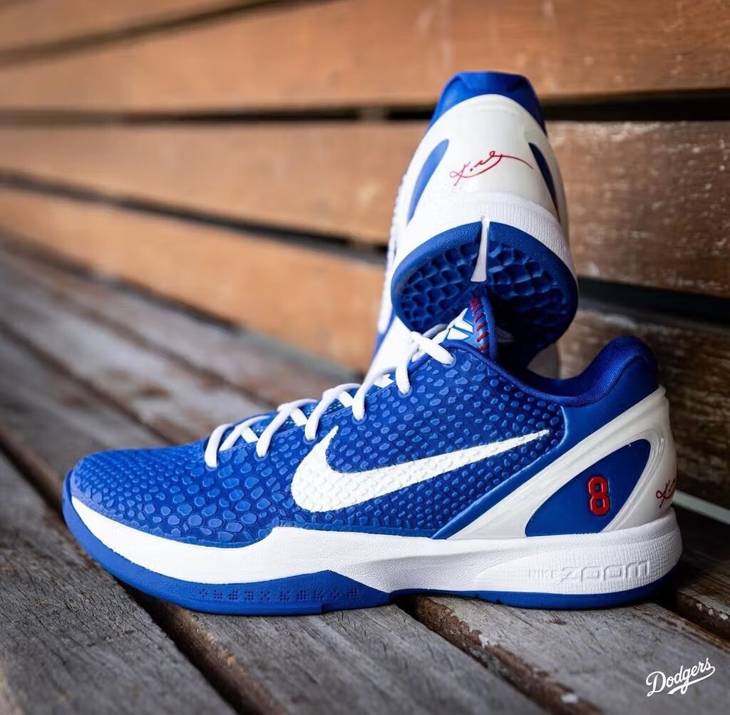 Баскетбольные кроссовки детские Nike Kobe 6 Protro 'Dodgers', синие/белые — фото 2