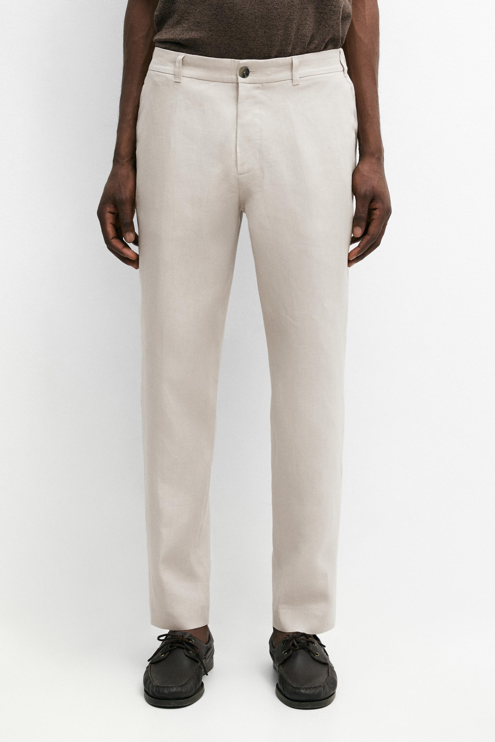 Брюки Massimo Dutti Tapered Fit Linen,  бежевый — фото 3