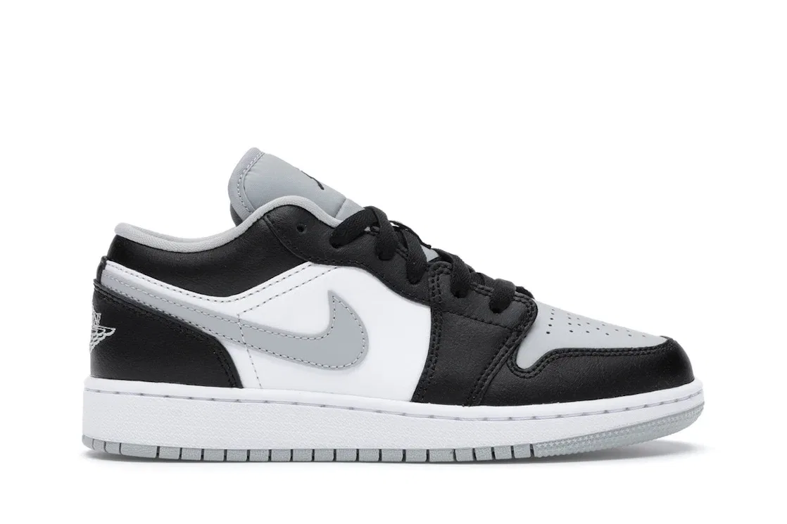 Детские кроссовки с длинным шнурком Jordan 1 Low Jordan, Black/Black-Light Smoke Grey-White