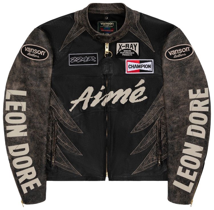 

Куртка Aimé Leon Dore x Vanson Distressed Leather Moto Jacket 'Jet Black', черный
