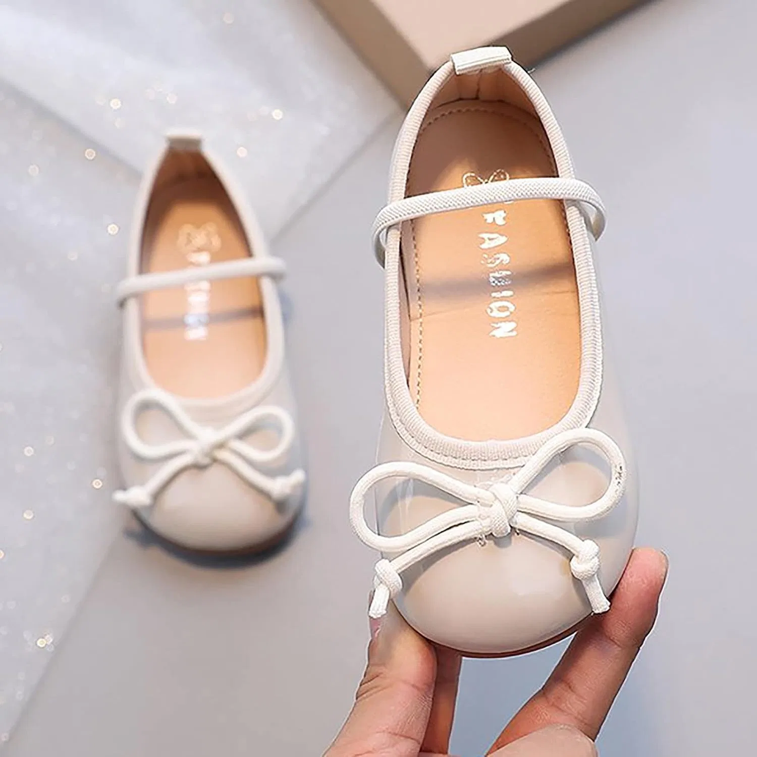 Детские балетки для девочек без скольжения Mary Jane Flat Shoes, White — фото 2