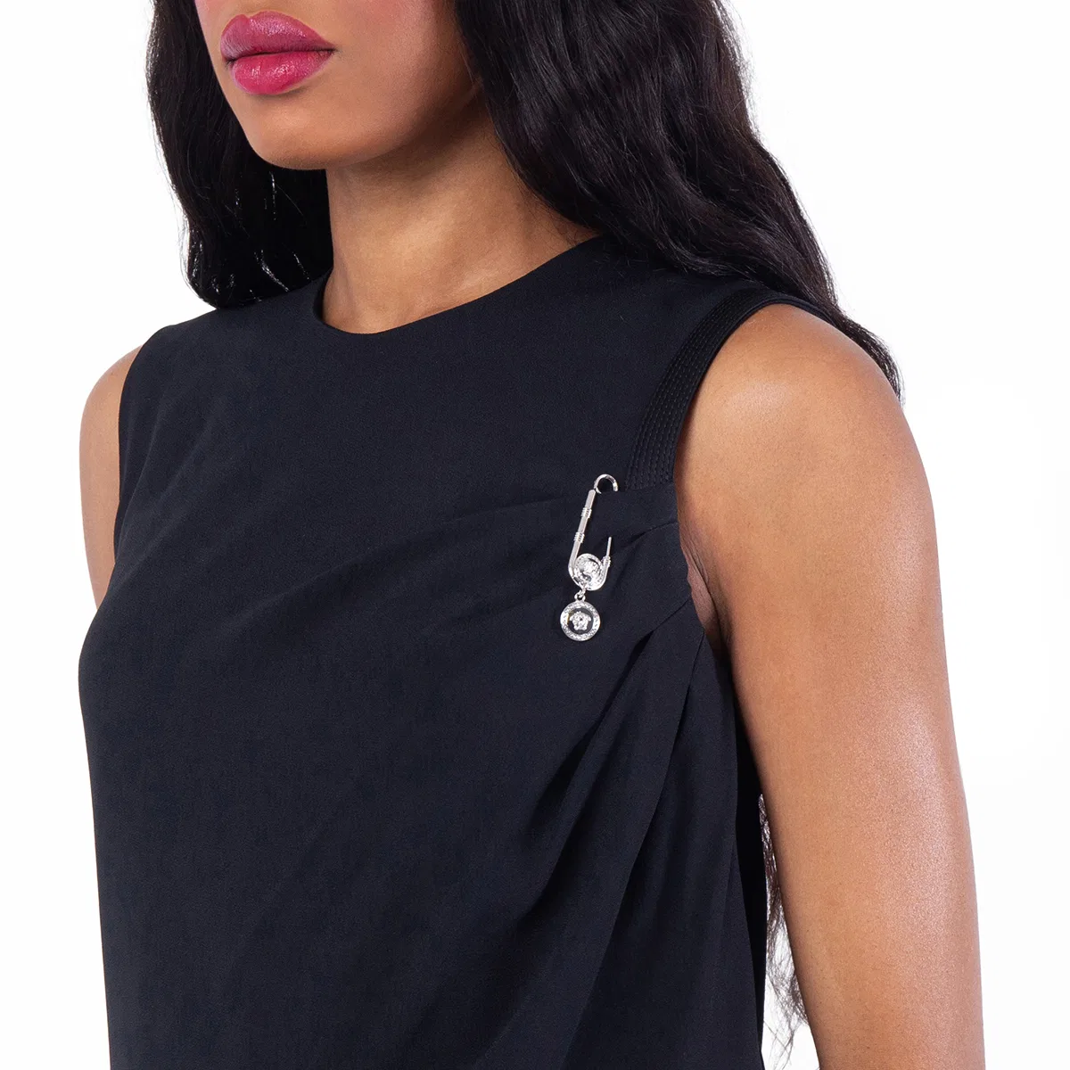 Платье-миди из сатина Safety Pin Satin Shirt Midi Dress Versace, Black — фото 2