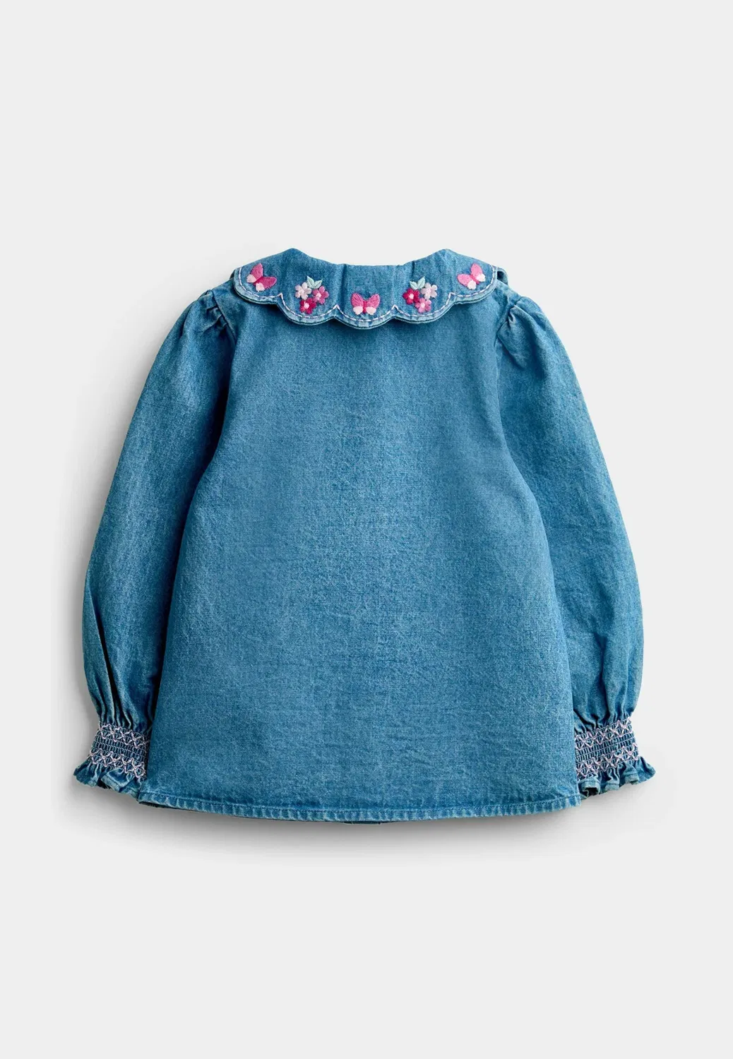 Рубашка с вышивкой - блузка на пуговицах Jojo Maman Bébé, Blue Chambray Floral — фото 2
