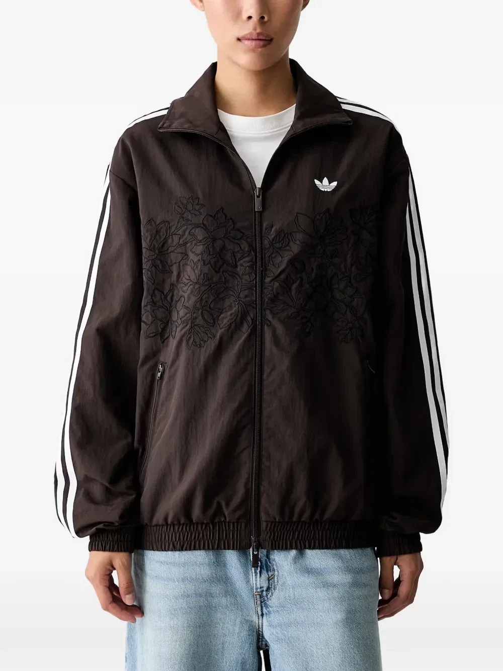 Куртка-олимпийка Floral GFX Firebird свободного кроя Adidas, коричневый