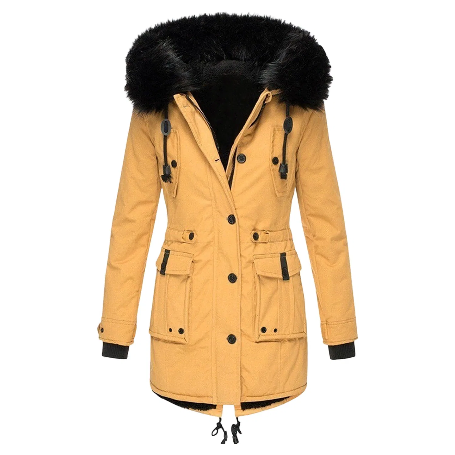 Женская зимняя куртка-парка с принтом, модель Womens Winter Down Jacket Quilted Parka Jacket Warm Waterproof Sherpa Fleece Lining Faux Fur Trim Hood, gold