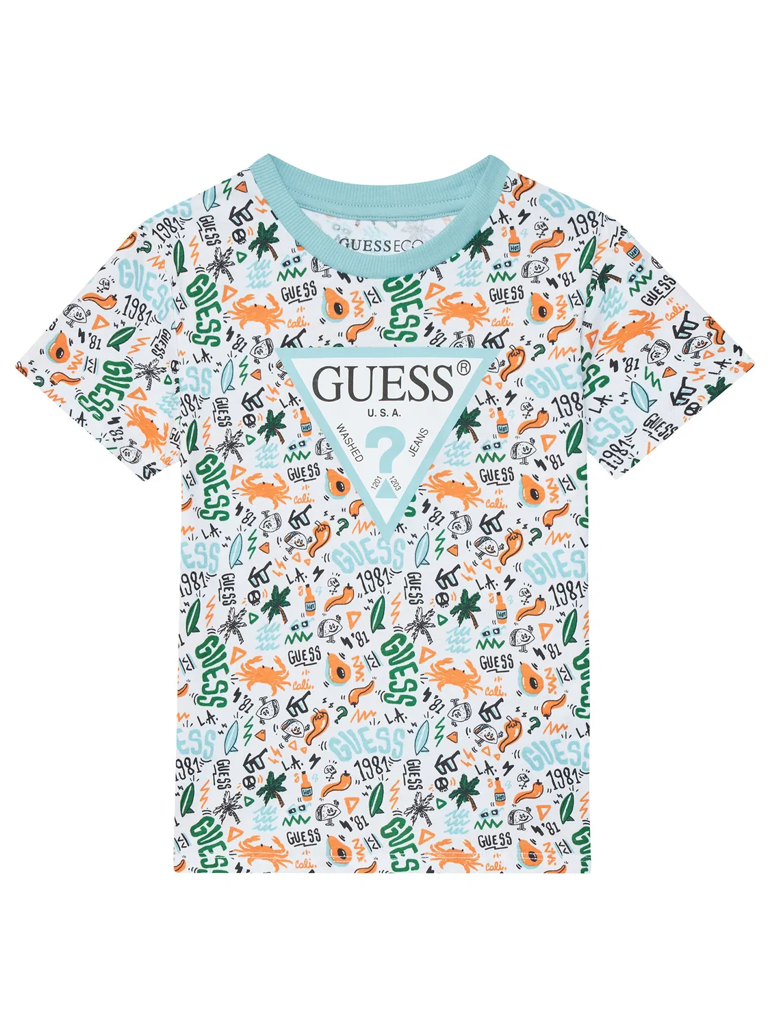 Комплект из футболки и спортивных шорт стандартного кроя для мальчика Guess, синий — фото 2