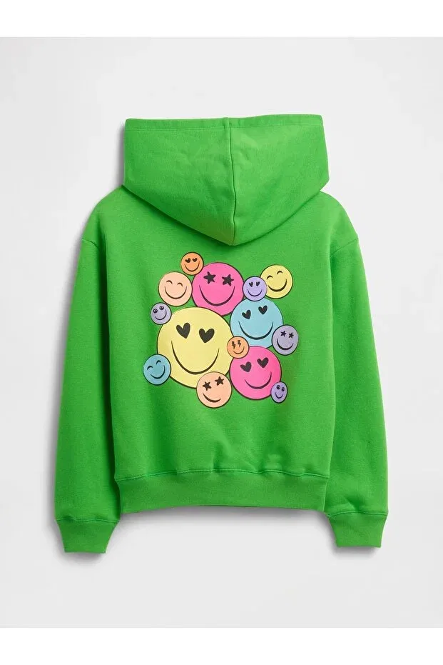 Детское худи для девочек с принтом Logo Hooded Gap, Green — фото 3