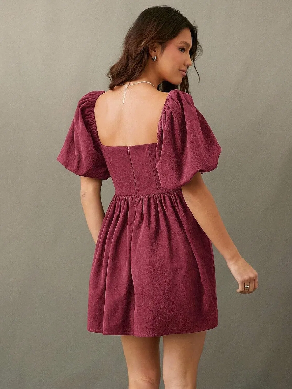 Женское платье A-силуэта с квадратным вырезом Corduroy, Red — фото 3
