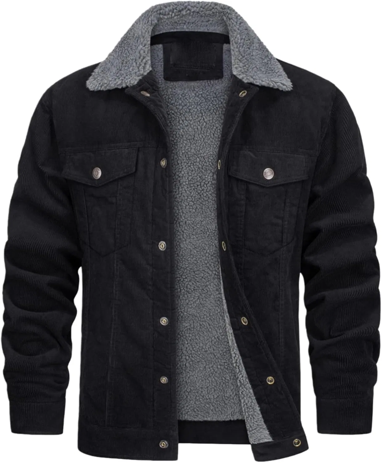 Мужское пальто из вельвета с флисовой подкладкой, Corduroy Jacket, чёрный