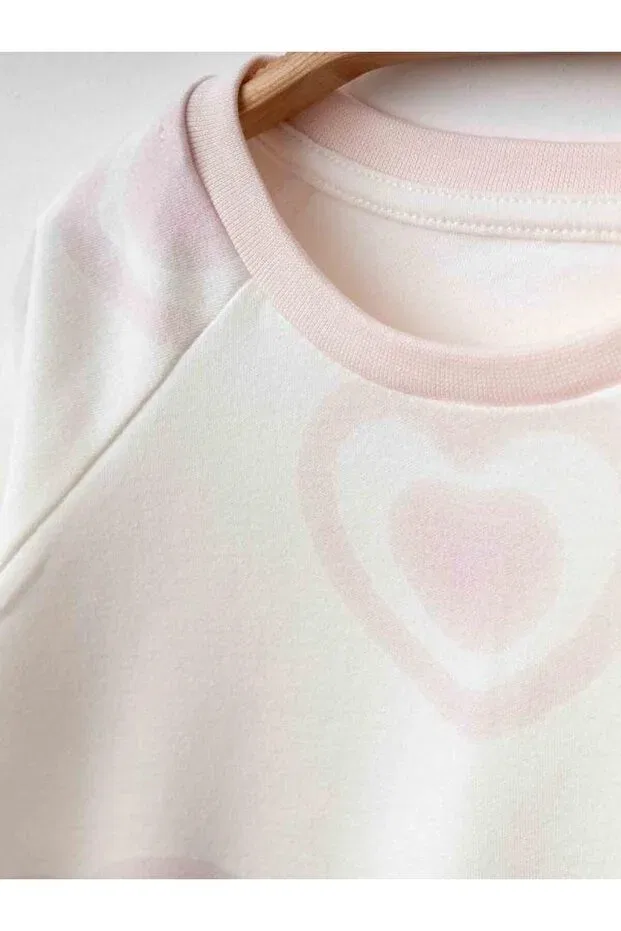 Детский комплект спортивного костюма для девочек с принтом Heart Patterned Zekids, Powder — фото 3