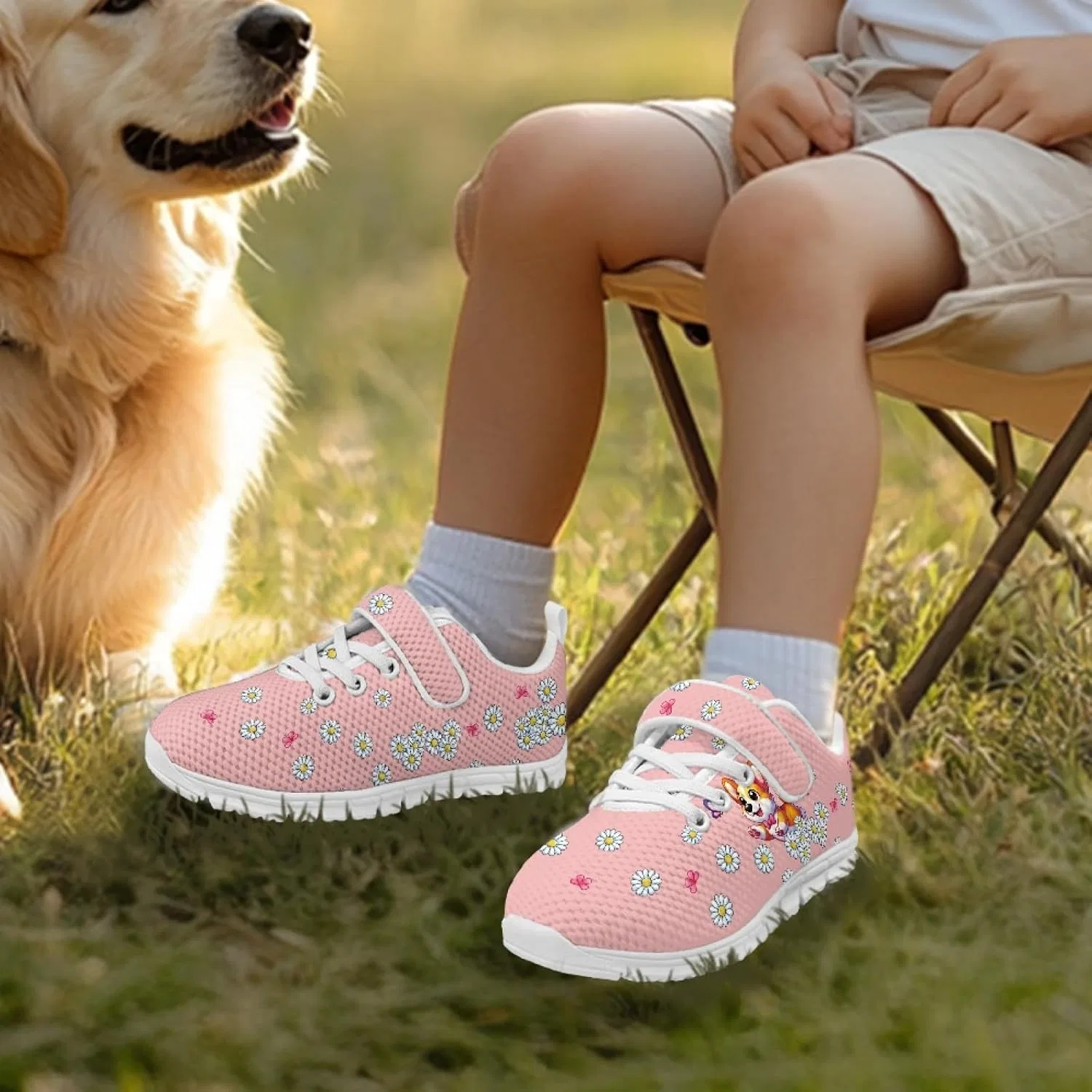 Детские кроссовки для девочек с принтом Dajingkj, Cute Dog Daisy White — фото 2