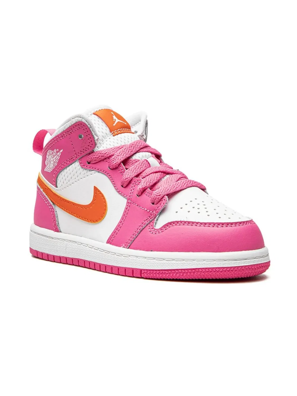 Кроссовки Jordan 1 Mid в розовом, оранжевом и белом цветах