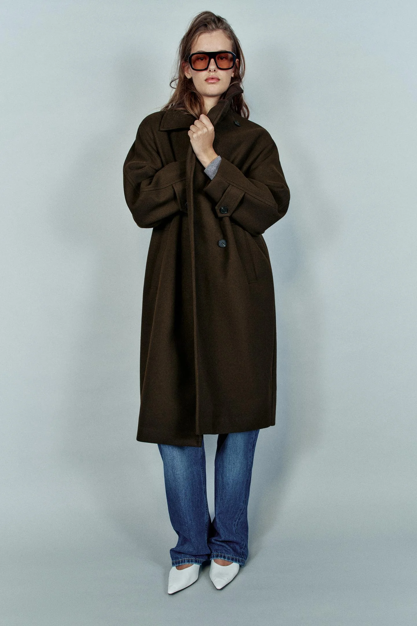 Пальто Zara Oversize Soft, коричневый