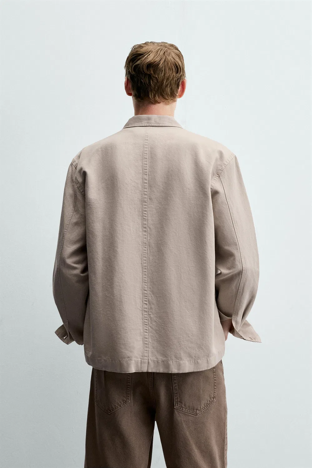 Рубашка-куртка стандартного кроя ZARA, Light beige — фото 3