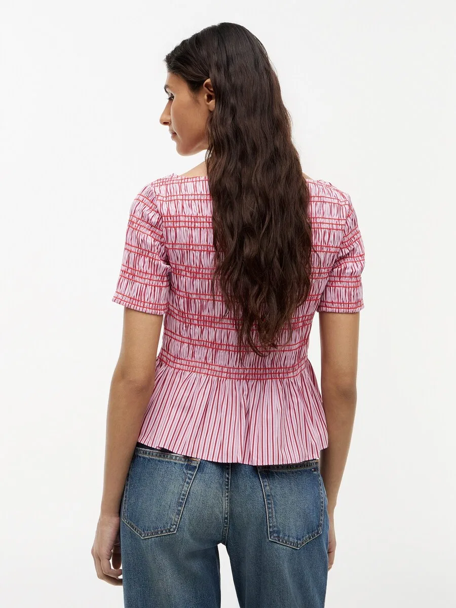 Блузка TOMMY HILFIGER 'Smock Stripe Ruffle' в розовом и темно-розовом цветах — фото 3