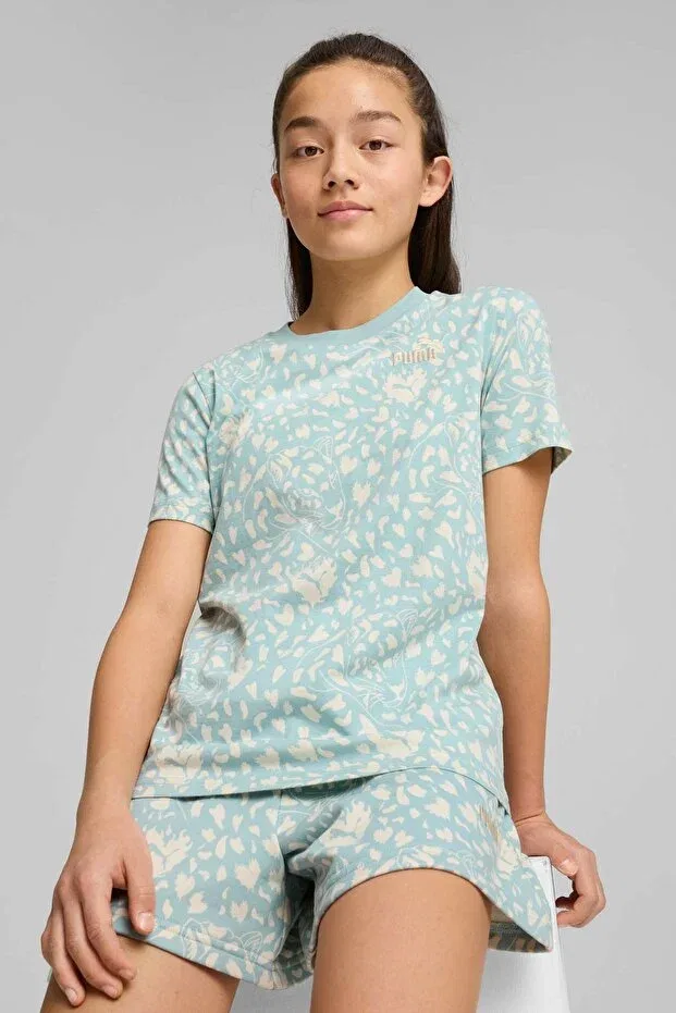 Детская футболка для девочек с принтом Flaming love aop tee g green Puma, Green-102230808