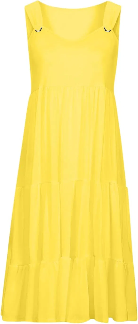 Женское пляжное платье свободного кроя с рюшами, Yellow — фото 3