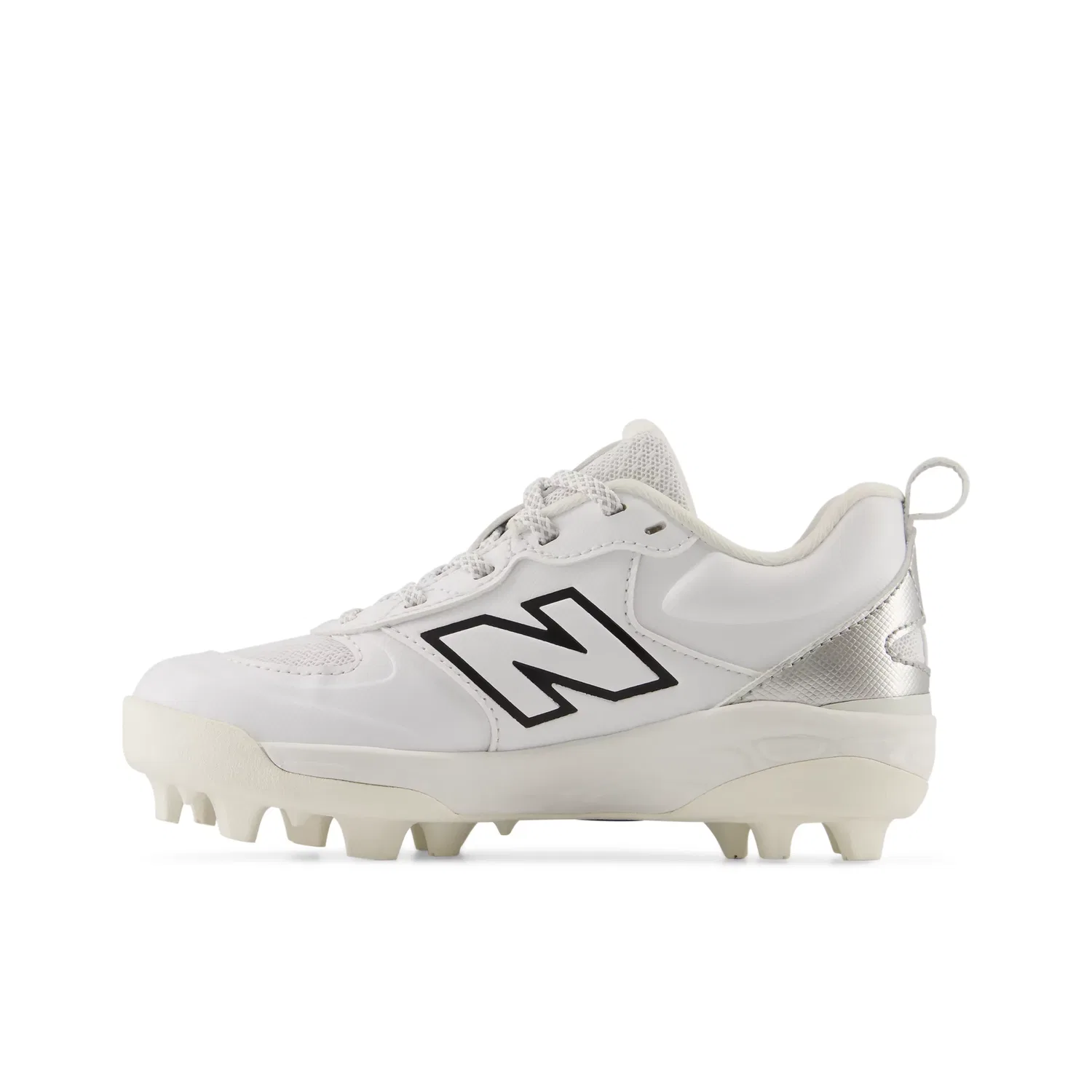 Детские бутсы для софтбола с шипами Velo v5 Rubber Molded New Balance, White With Metallic Silver — фото 3