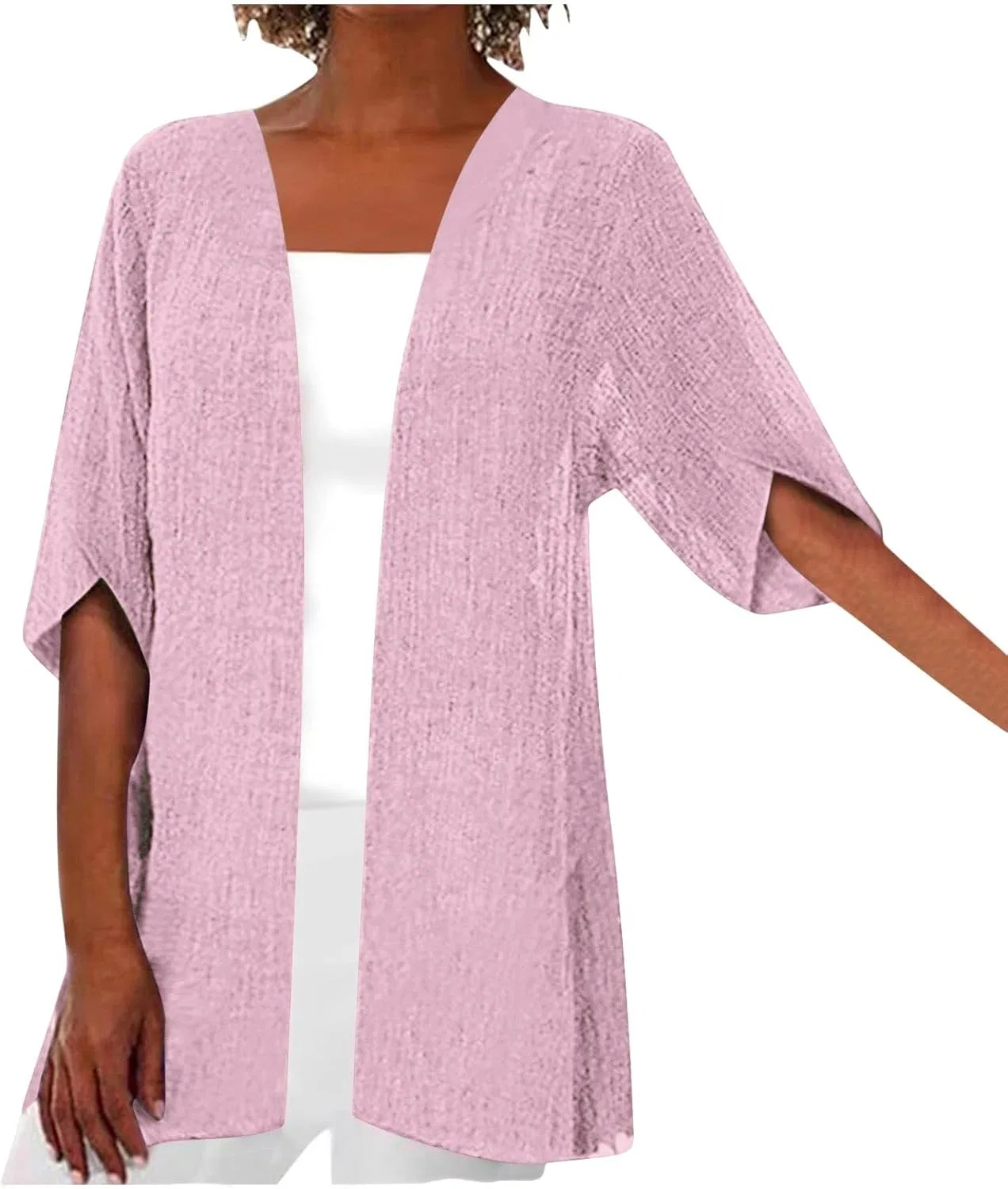Женский летний кардиган-кимоно с коротким рукавом, Pink