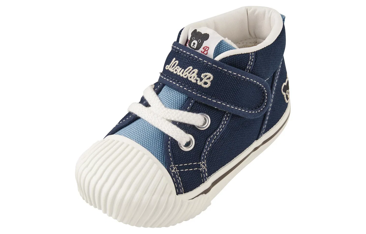Детские кроссовки для мальчиков Miki House Embroidered-logo Touch-strap Sneakers, Blue Yellow Pink — фото 4