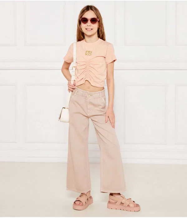 Детская футболка с принтом O-Neck T-Shirt Cropped Fit Pinko Up, Rosa Cipria — фото 2