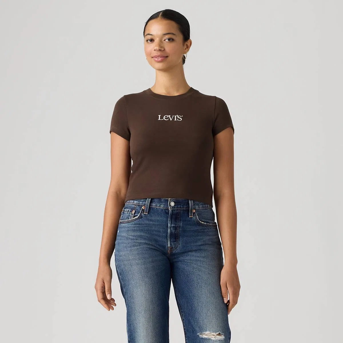 Базовая детская футболка с графическим принтом Levi's, Emb Club Logo Java - Brown — фото 3