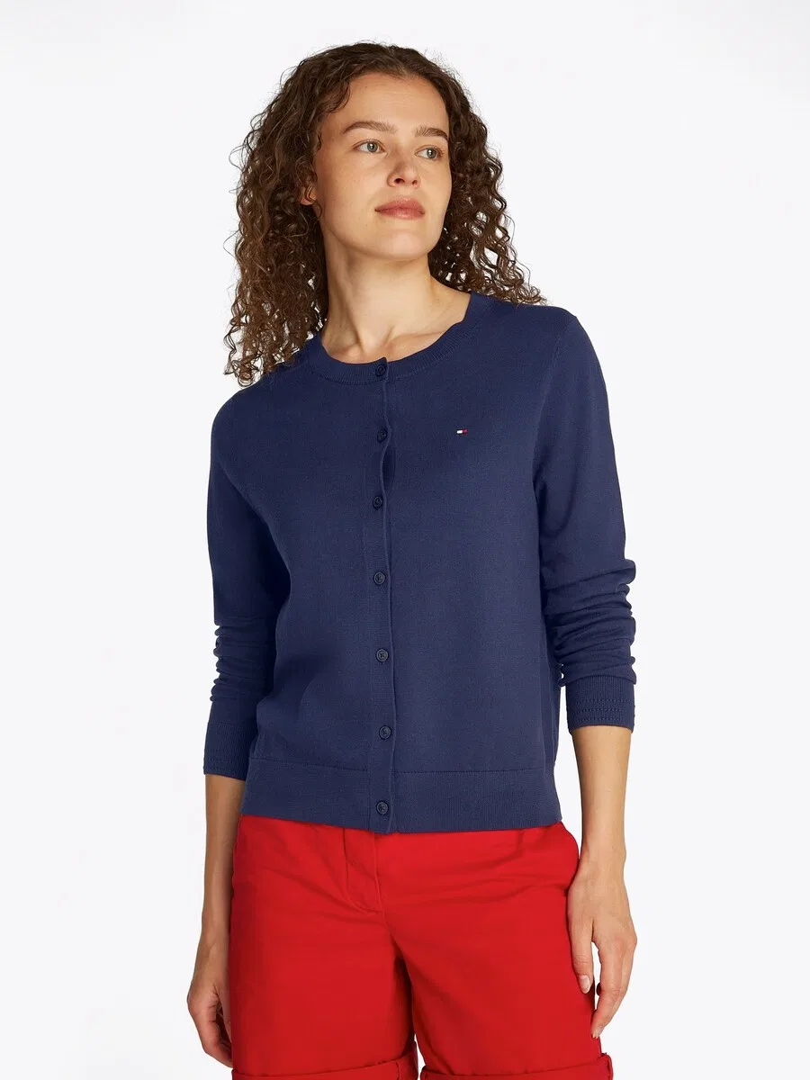 Вязаный кардиган TOMMY HILFIGER 'Fine' темно-синего цвета — фото 3