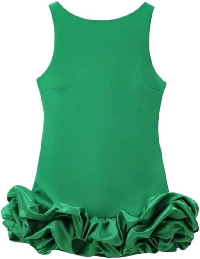 Женское мини-платье с ярусной юбкой O-Neck, Green