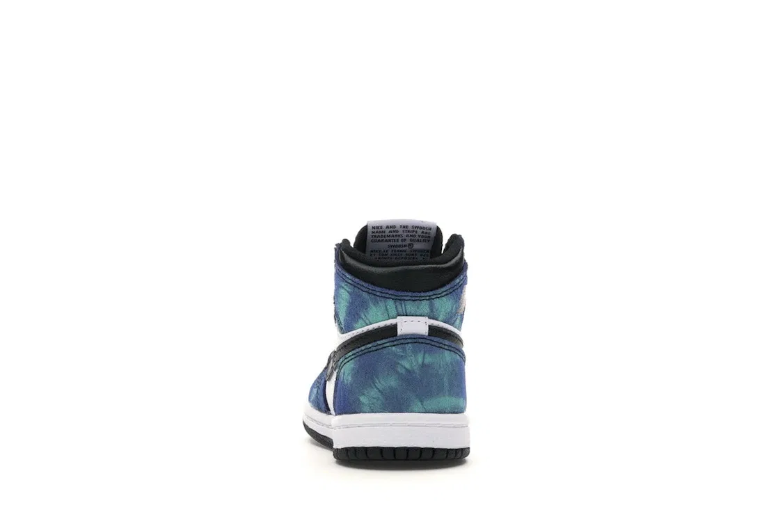 Детские кроссовки с принтом Jordan 1 Retro High Tie Dye Jordan, White/Black-Aurora Green — фото 4