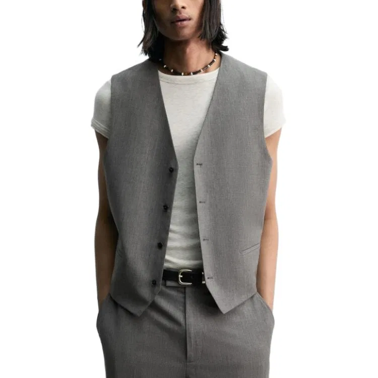 Мужской жилет серый V-образным вырезом ZARA, Gray — фото 4