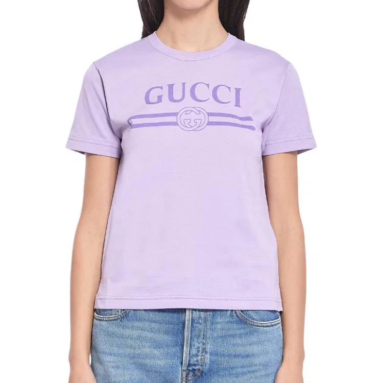 Женская футболка с принтом Gucci Logo Printed Jersey, GUCCI, Light Purple — фото 4