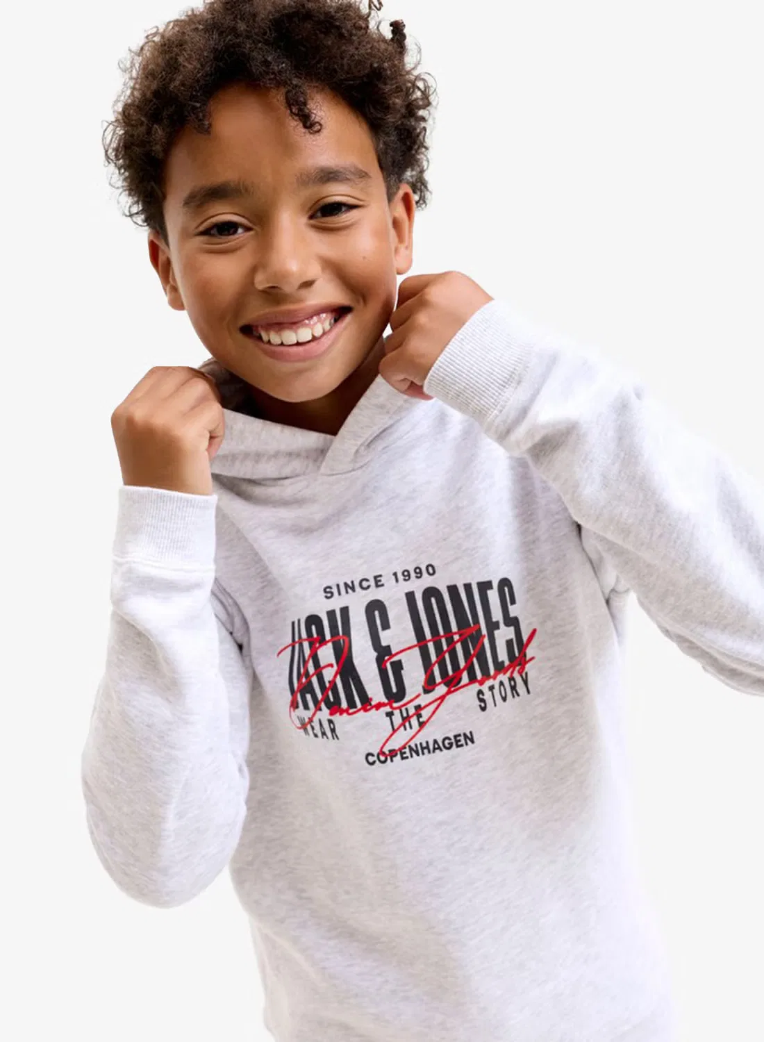 Худи с принтом Youth Jack & Jones Junior, белый меланж — фото 3