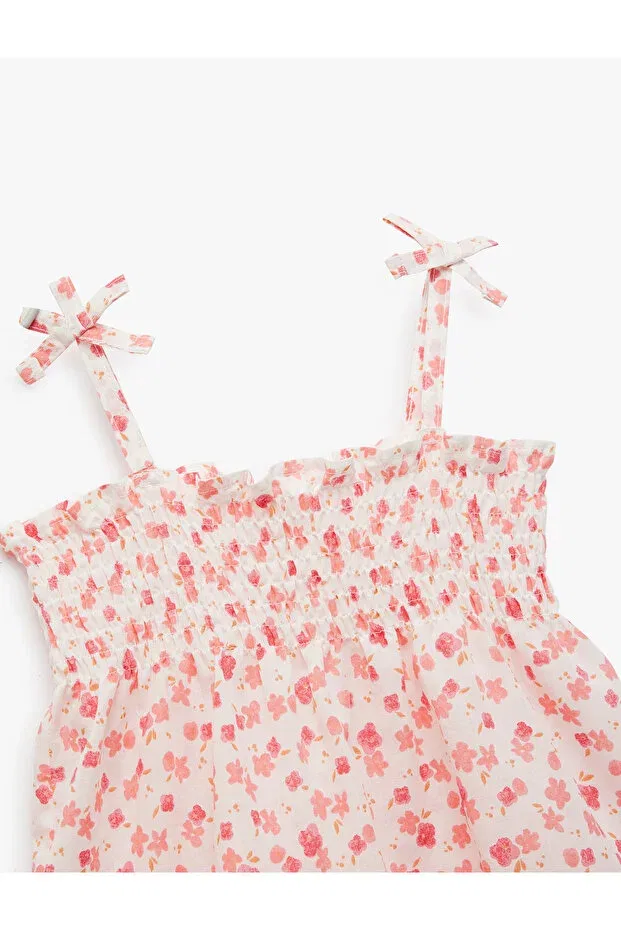 Детское платье для девочек хлопковое с принтом Bow Detailed Gimp Strap Floral Mini Koton, Pink Patterned — фото 3