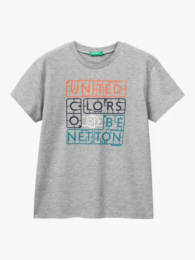 Детская футболка с коротким рукавом и логотипом, серая Benetton