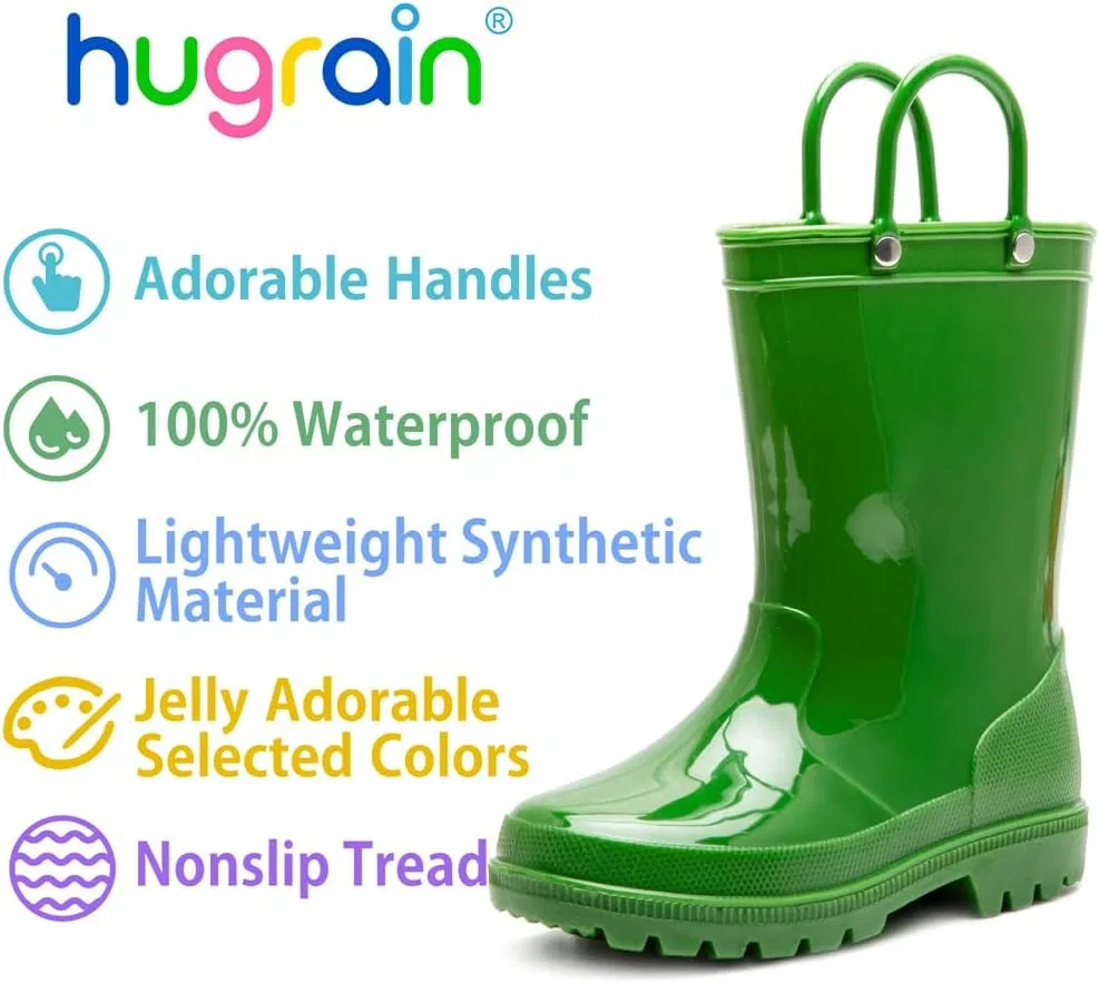 Детские дождевые сапоги для мальчиков с принтом HugRain, Solid Green — фото 3