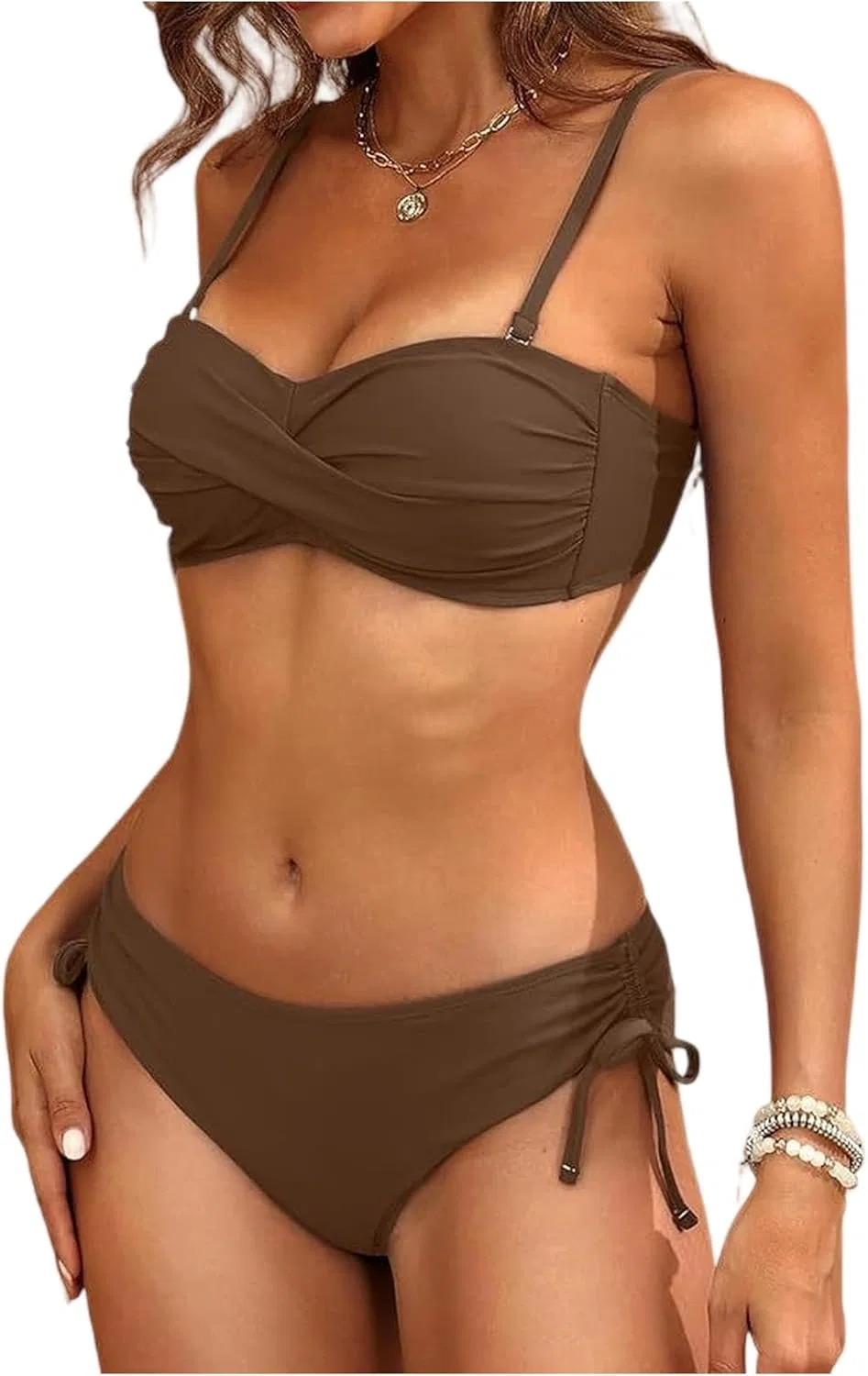 Женский купальный комплект с вырезами High Waisted, Coffee