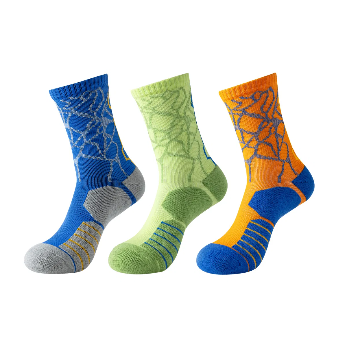 Детские баскетбольные носки 3 пары, с принтом, Trend Party Series, MIIOW, Blue Green Orange