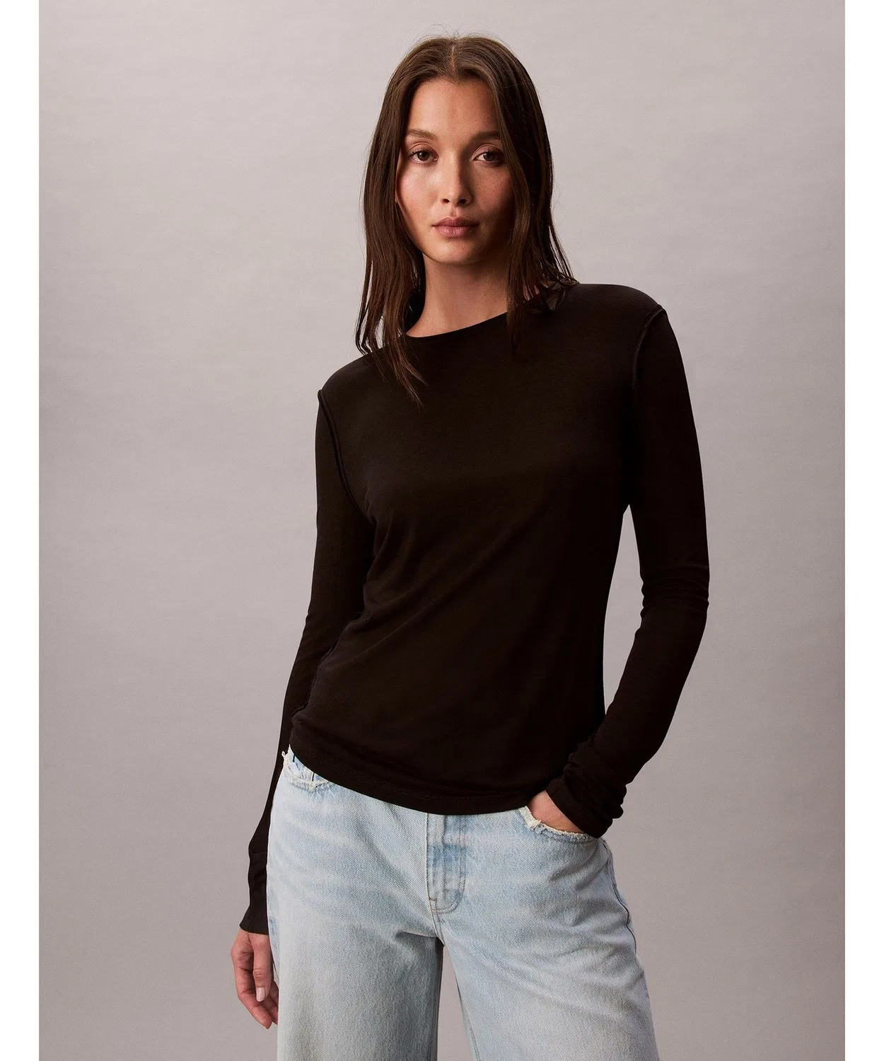 Женский лонгслив с длинным рукавомCalvin Klein, Black