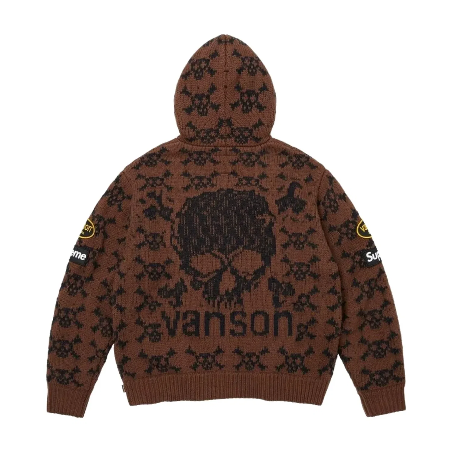 Мужское худи FW26 x Vanson Leathers Skull Zip Up Hooded Sweater 'Brown' Supreme, коричневый — фото 3