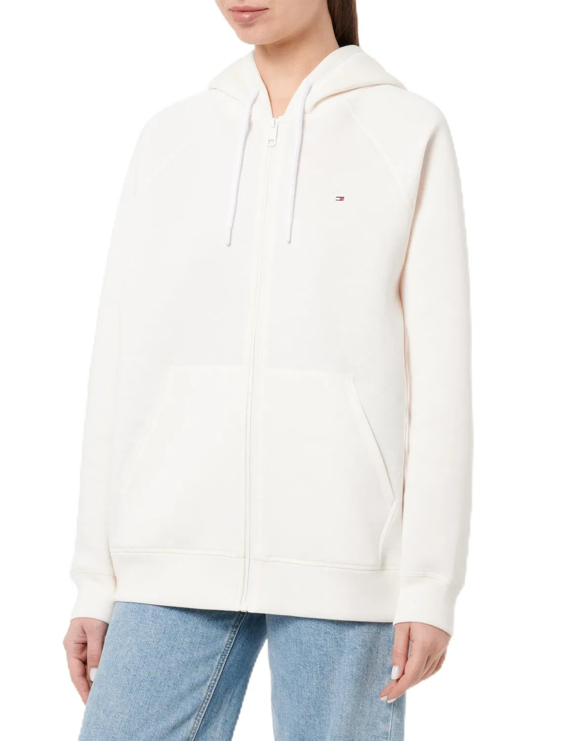 Женский худи оверсайз с капюшоном и молнией Tommy Hilfiger, Ancient White