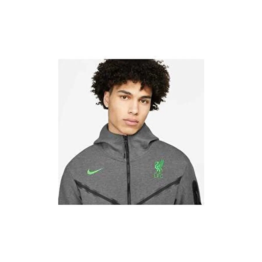 Мужской свитшот-худи с капюшоном из футера, модель Tech Fleece Liverpool Fc Full-Zip, Nike, Серый — фото 2