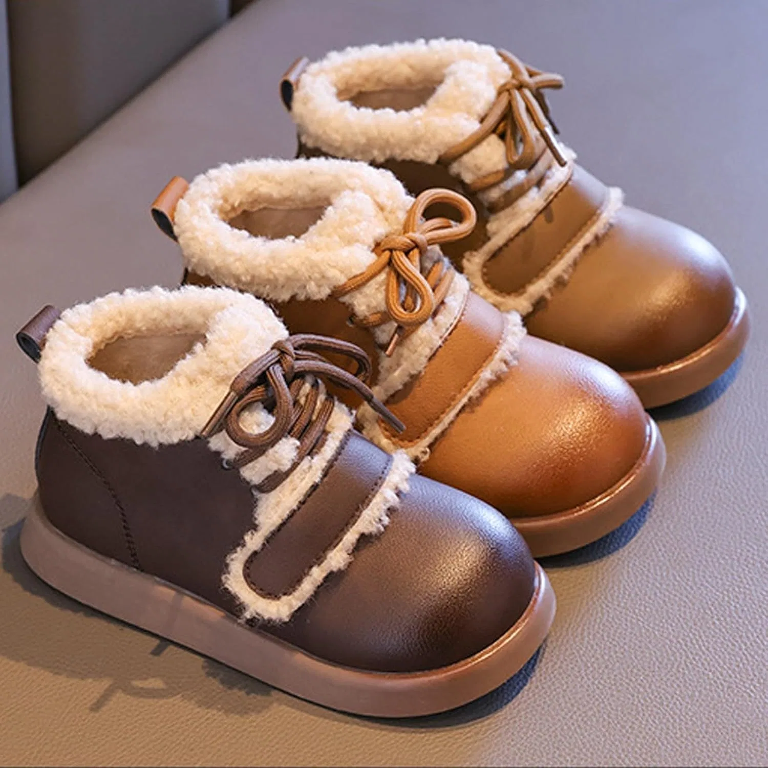 Детские зимние сапоги для девочек с блестками, Khaki — фото 3