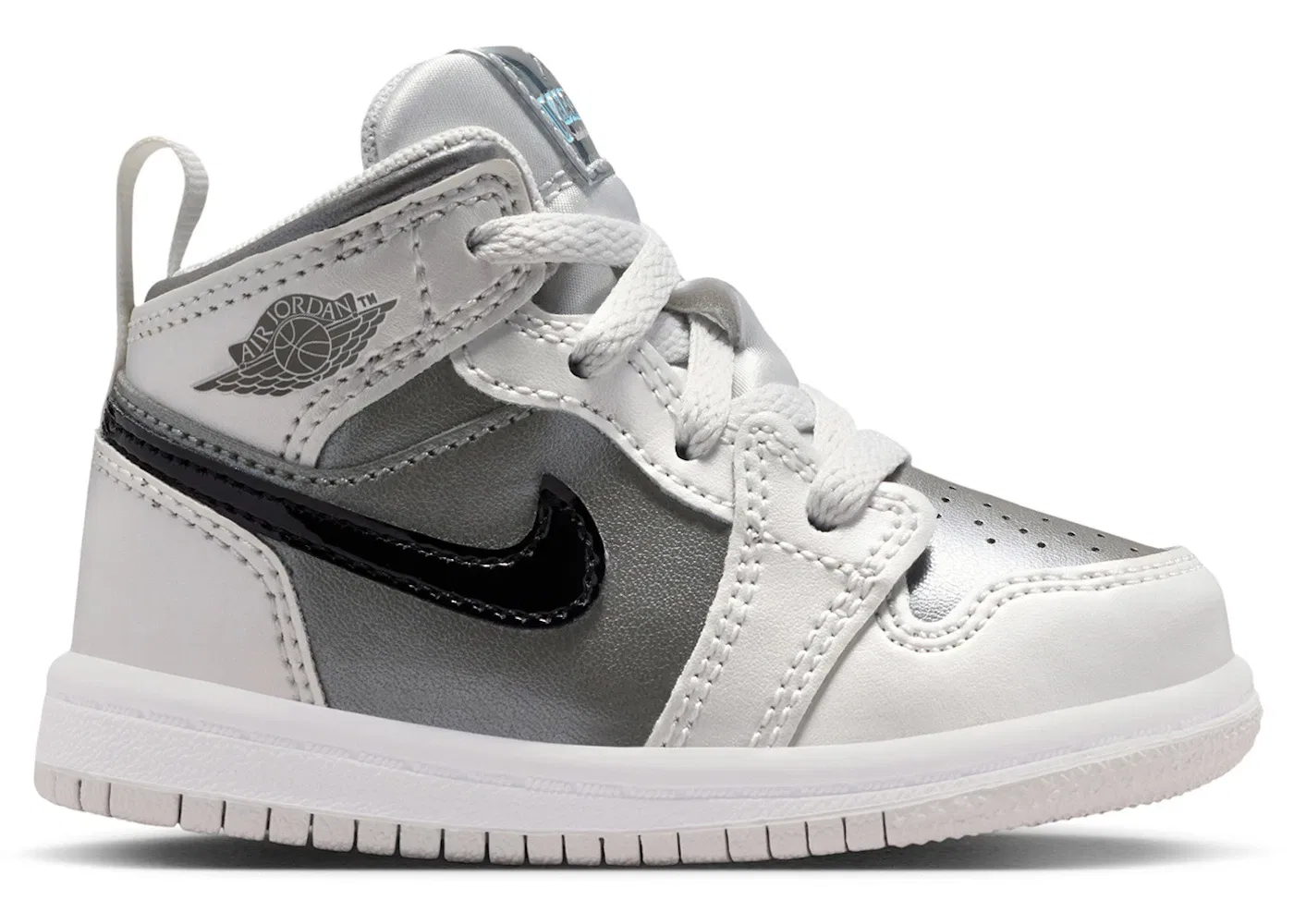 Детские кроссовки с высоким силуэтом Jordan 1 Mid SE Inspired by the Greatest Jordan, Photon Dust/Flat Pewter/Black/Blue Chill